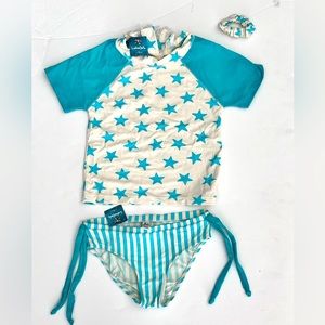 Girls swimwear 3 piece set. Lotus Girl brand. Made in Colombia. Size 6. New/tags